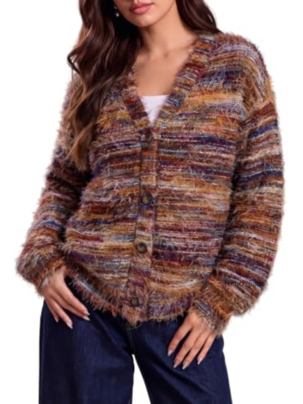Women's Lightweight Textured Button Front Cardigan Long Sleeve V-Neck Sweater